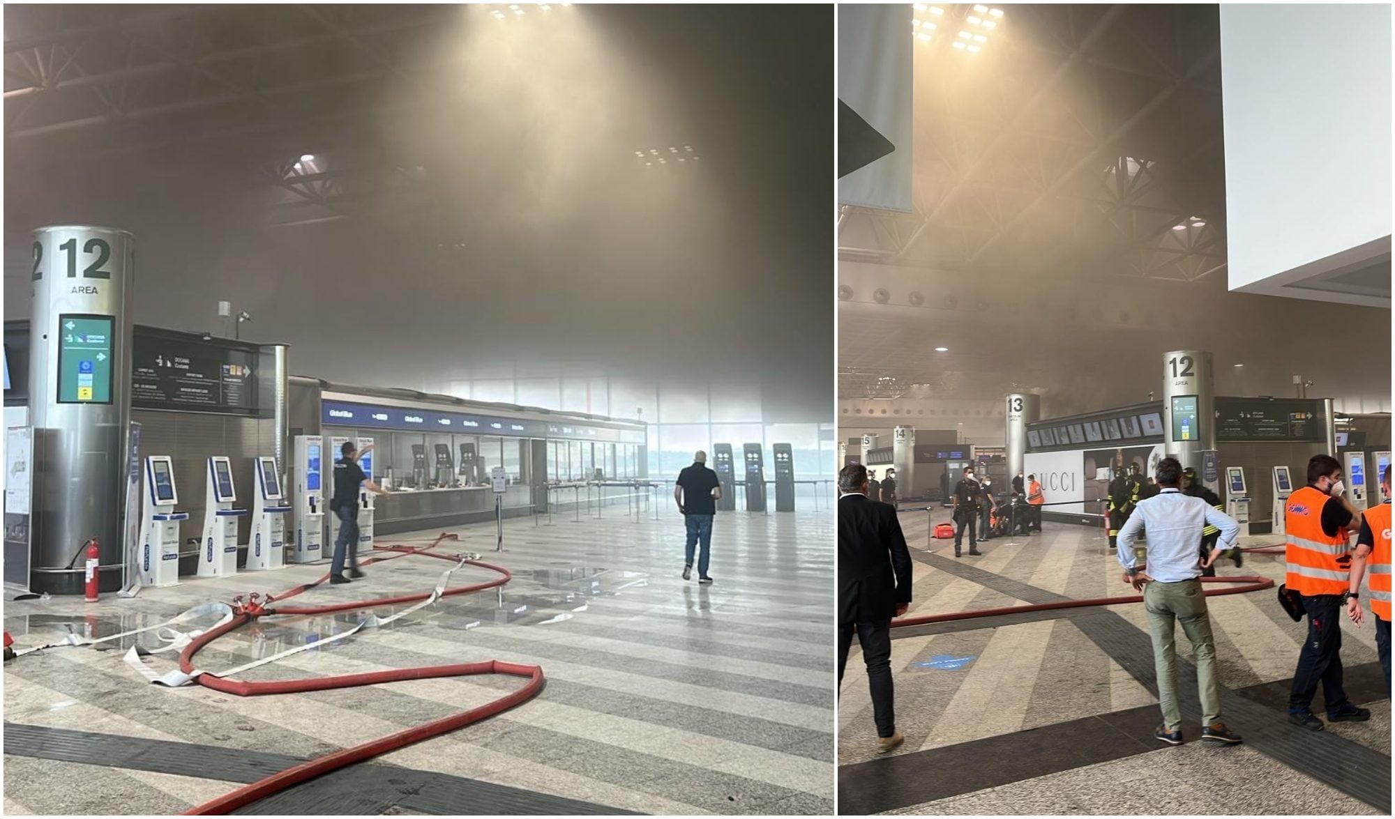 Il fumo all’interno del Terminal durante le operazioni di spegnimento dell’incendio (Fonte: Facebook).
