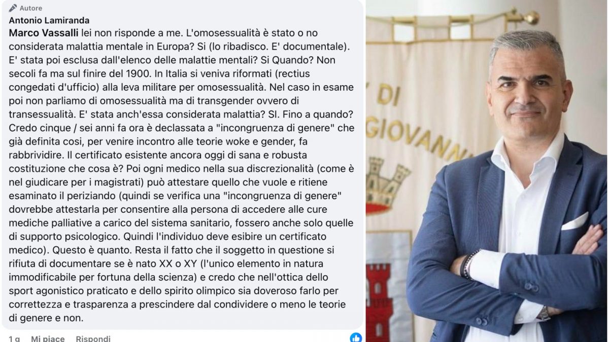 Antonio Lamiranda e uno dei commenti sul tema dell’omosessualità (Fonte: Facebook).