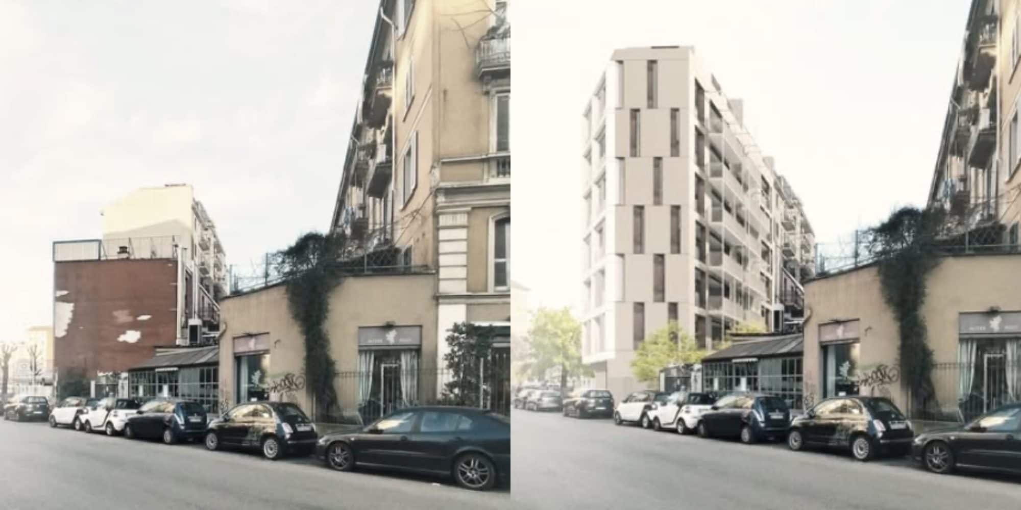 Viale Papiniano 48 prima e dopo (Urbanfile)
