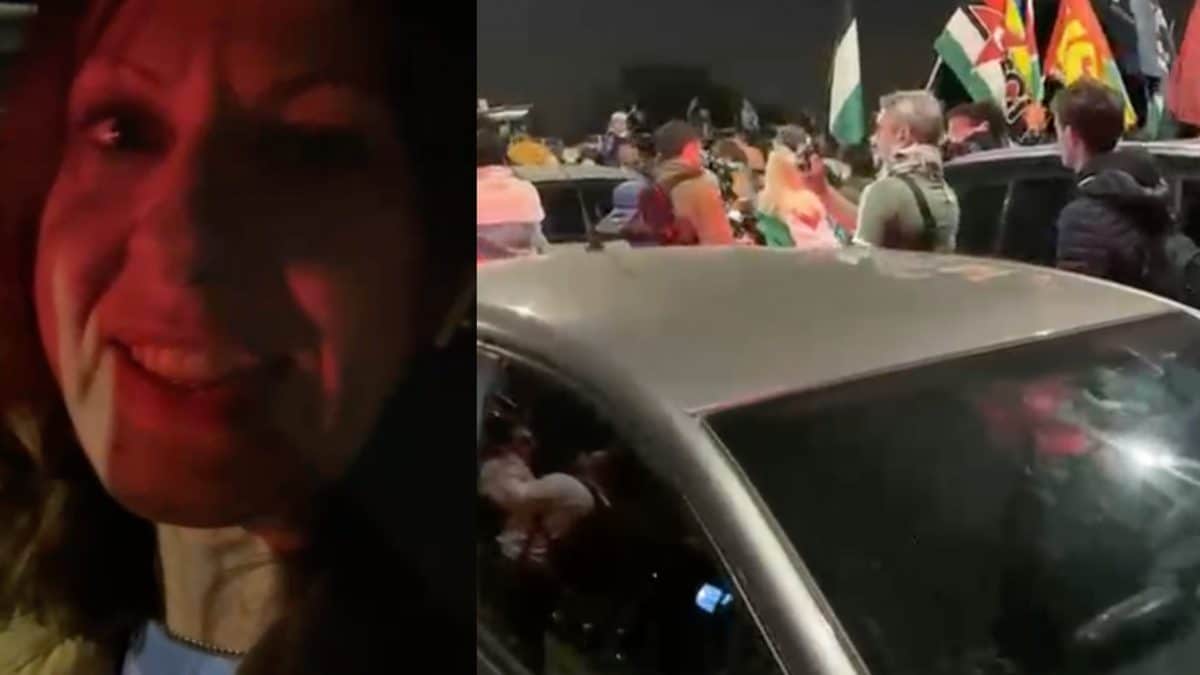 La mamma al volante che ha manifestato solidarietà ai partecipanti del corteo di oggi a Milano; le auto in coda all’altezza di piazzale Corvetto