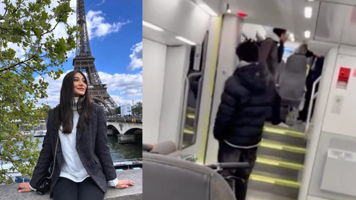 A sinistra la modella Stephanie A. A destra un frame del video girato sul treno al momento dell’aggressione.