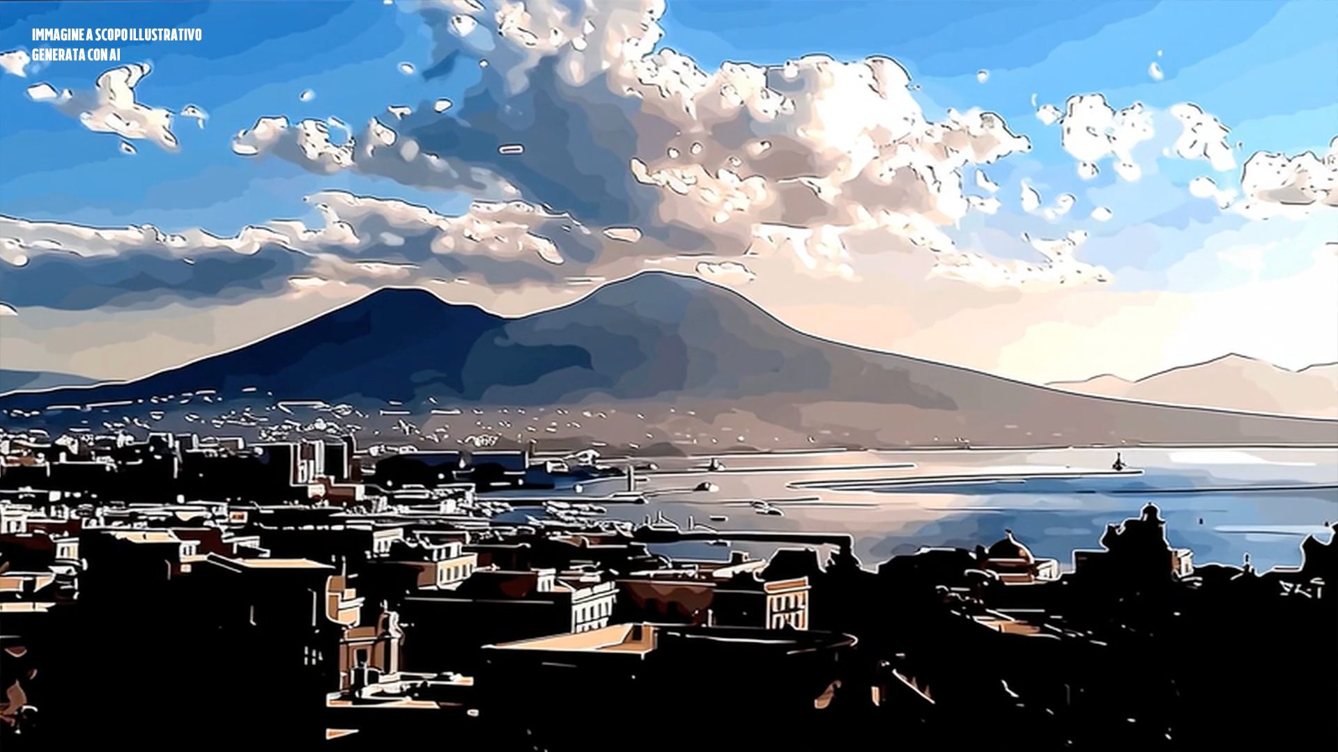 Napoli, ricostruzione grafica a scopo illustrativo generata con IA