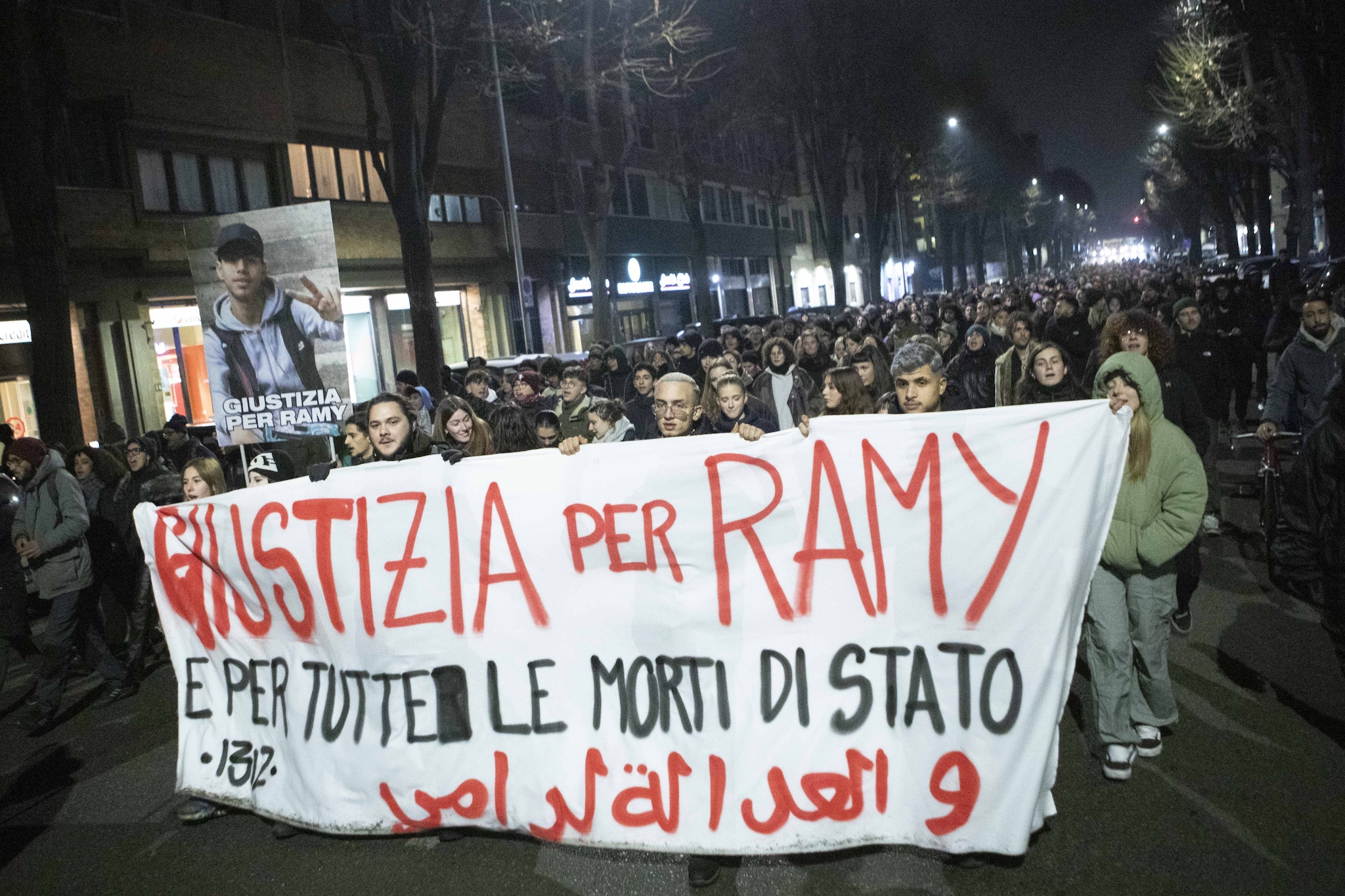 Il corteo del 9 gennaio 2025 per Ramy Elgaml a Torino (foto da LaPresse)