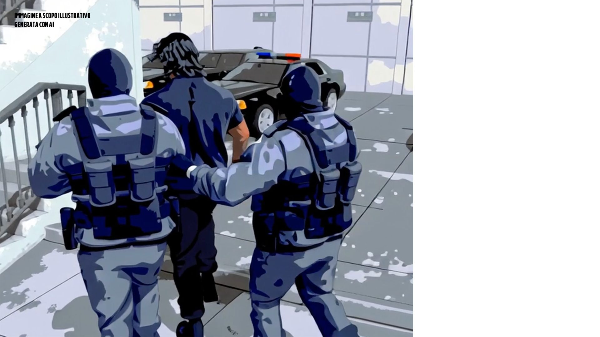 Ricostruzione grafica a scopo illustrativo generata con AI di Rino Bonifacio arrestato a Milano nel 2017