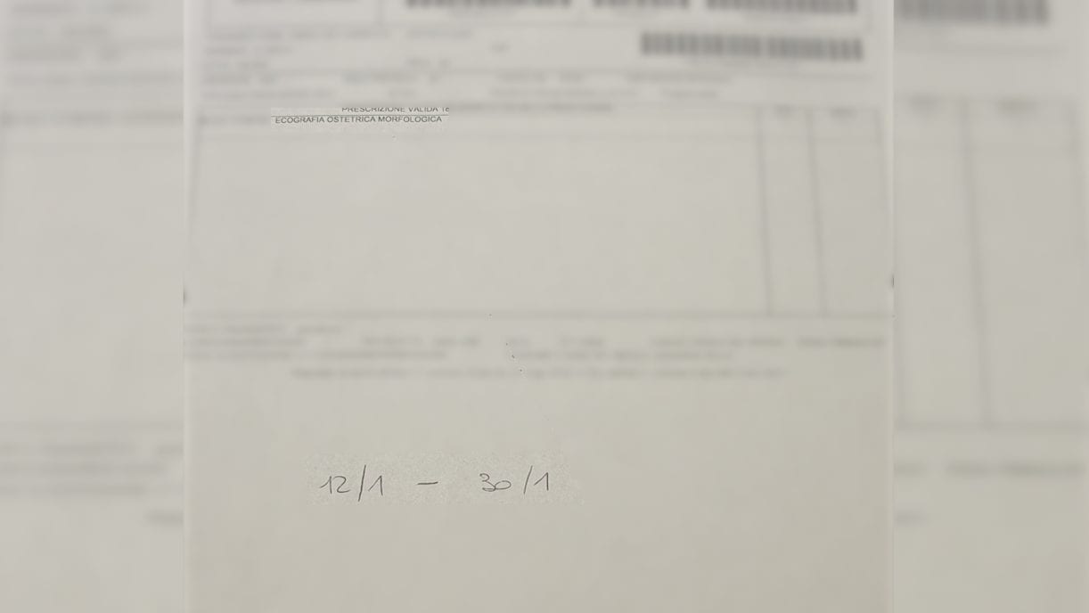 L’impegnativa in cui il medico ha prescritto il preciso range temporale in cui deve essere effettuata l’ecografia morfologica
