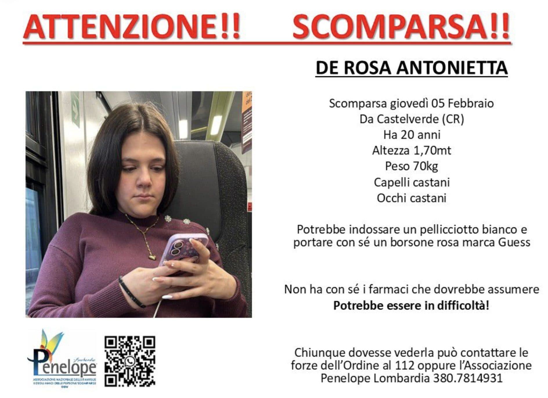 L’annuncio di Penelope Lombardia sulla scomparsa di Antonietta De Rosa (Facebook)