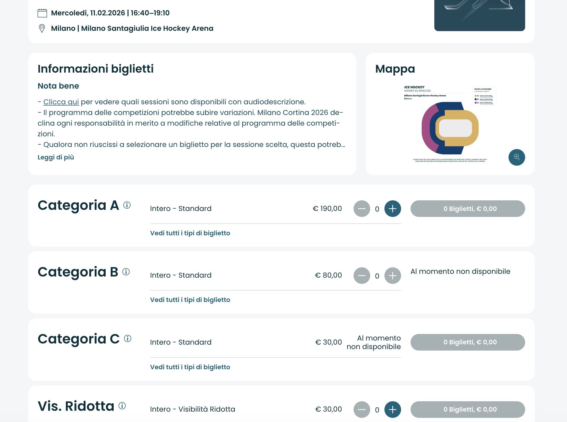 Il portale da cui è possibile acquistare i biglietti per le gare: hockey su ghiaccio turno preliminare uomini SVK–FIN in programma nel pomeriggio dell’11 febbraio