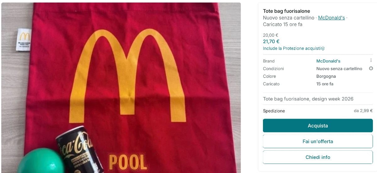 Annuncio su Vinted: tote bag di McDonald’s