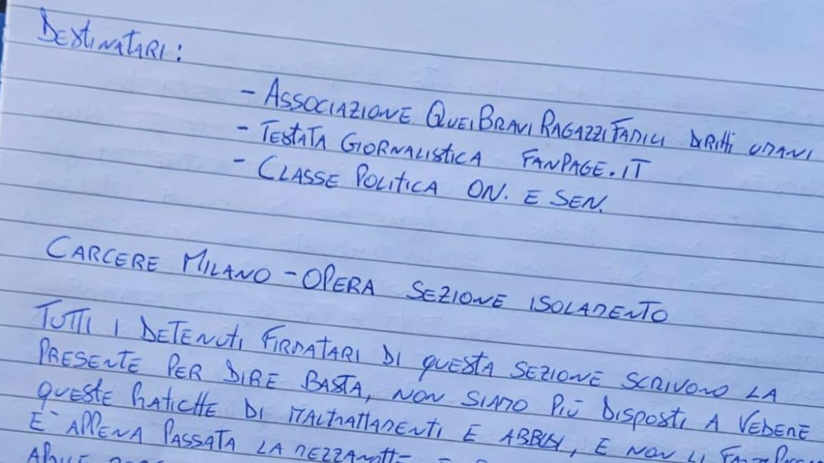 L’inizio della lettera scritta dai detenuti del carcere di Opera, indirizzata a Fanpage.it