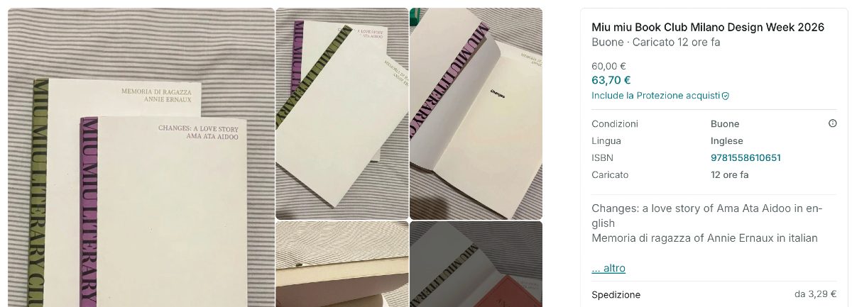 Annuncio su Vinted: libri firmati Miu Miu