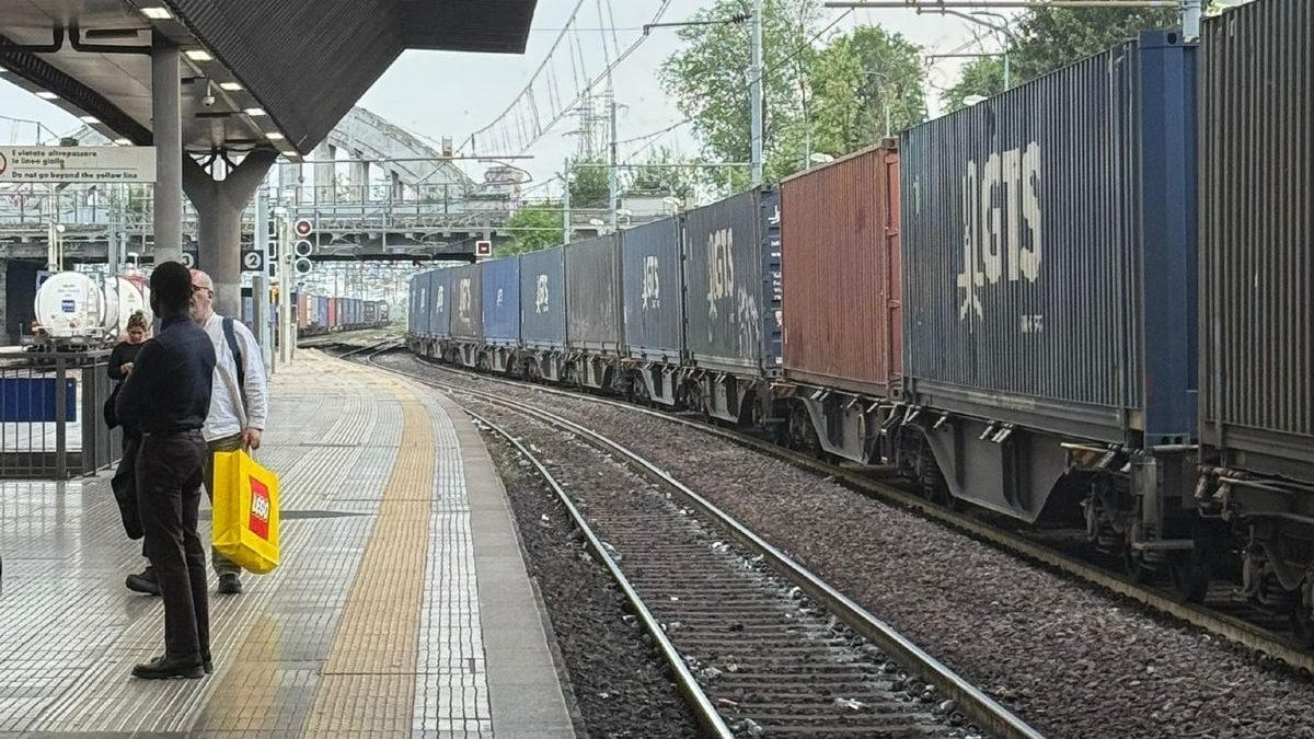 Il treno fermo sui binari alla stazione ferroviaria di Rogoredo