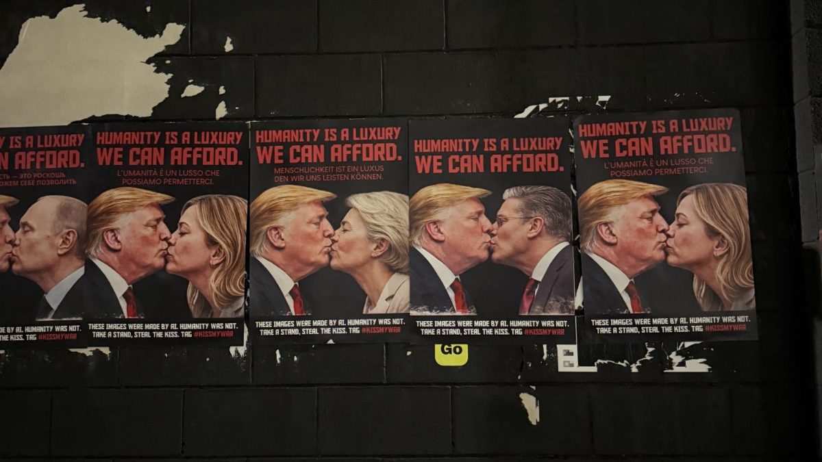 Alcuni dei manifesti affissi in zona Tortona (foto da KissMyWar)