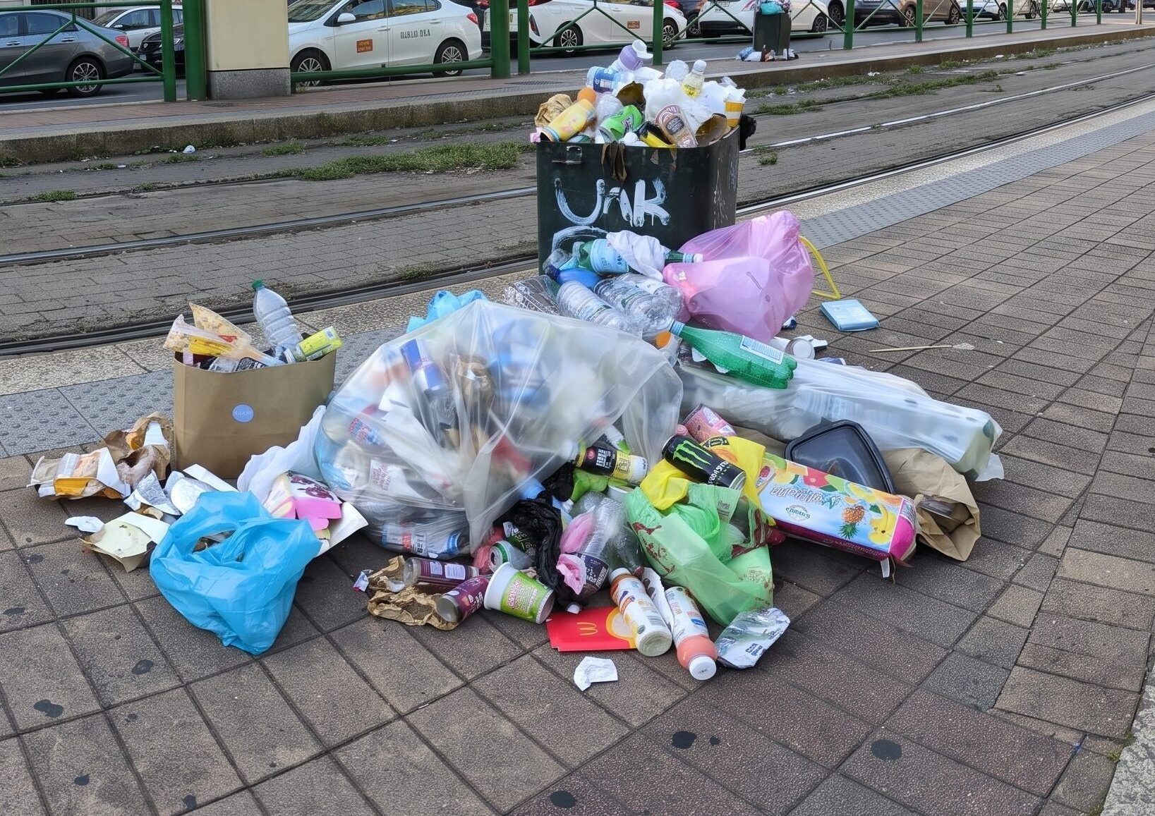 Rifiuti alla fermata Atm in via Valassina a Milano