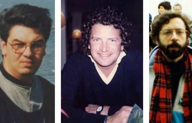 I tre volontari uccisi, da sinistra: Sergio Lana, Fabio Moreni e Guido Puletti
