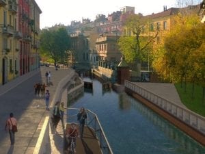 Un rendering dei Navigli riaperti