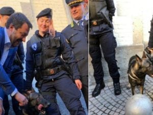 Matteo Salvini col cane Narco (Fonte: Twitter)