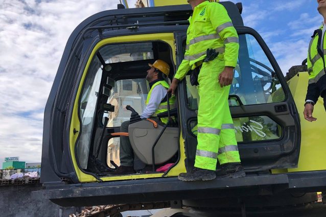 Il ministro dell’Interno, Matteo Salvini, al cantiere di Zingonia