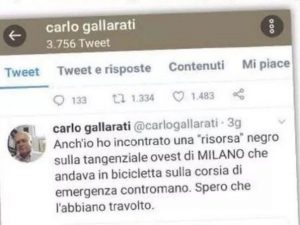 Uno dei tweet del presidente di commissione (Foto da: La Provincia pavese)