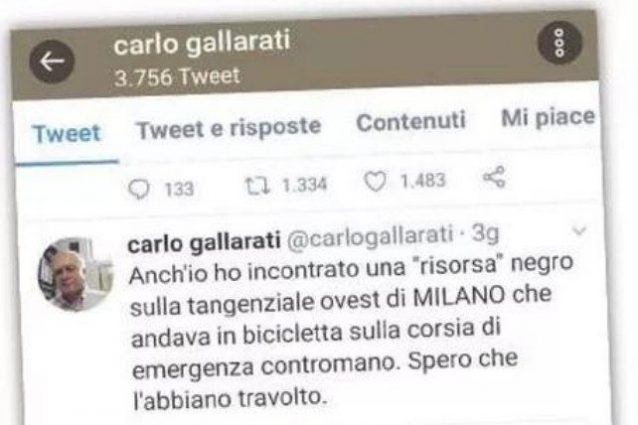 Uno dei tweet del presidente di commissione (Foto da: La Provincia pavese)