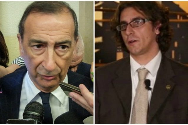 Il sindaco di Milano Beppe Sala (a sinistra) e il capogruppo del M5S Gianluca Corrado (a destra)