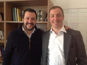 Matteo Salvini e Paolo Orrigoni in una foto pubblicata durante la campagna elettorale per le comunali di Varese nel 2016
