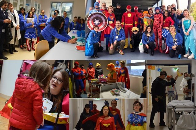 La visita dei "supereroi" tra le corsie dei reparti pediatrici del San Gerardo di Monza (Foto: Associazione Amici dell’infanzia)