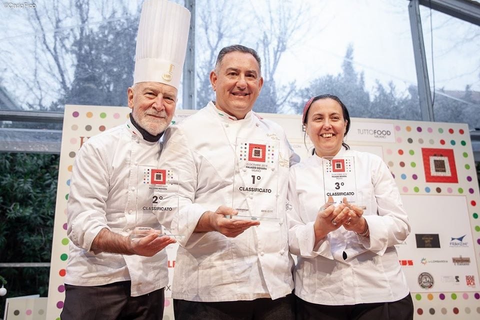 Salvatore De Riso (primo classificato Artisti del Panettone 2019), Vincenzo Santoro (secondo) e Carmen Vecchione (terzo posto).