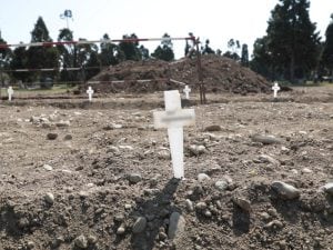 Le croci bianche poste al Campo 87 del Cimitero Maggiore