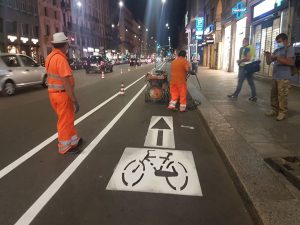 I lavori per la ciclabile in corso Buenos Aires