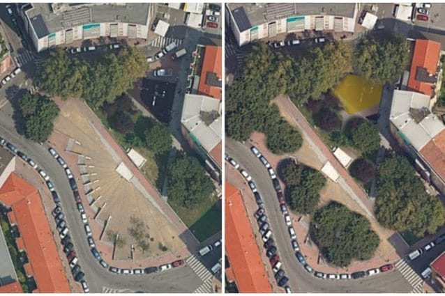 Piazza Schiavone com’è adesso (a sinistra) e come sarà dopo l’intervento