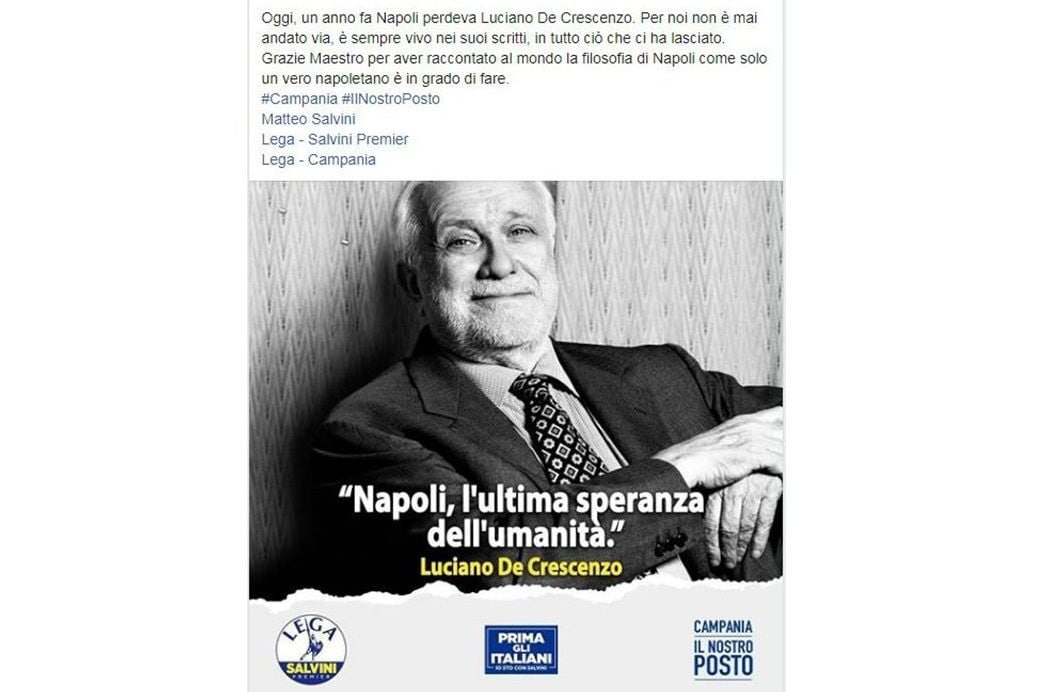 Il manifesto della Lega con De Crescenzo