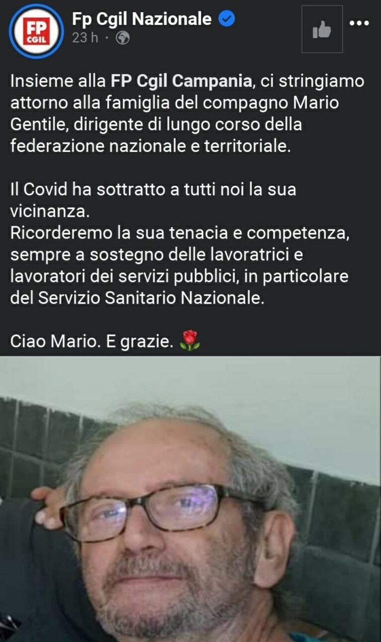 Il ricordo di Mario Gentile da parte della CGIL Nazionale.