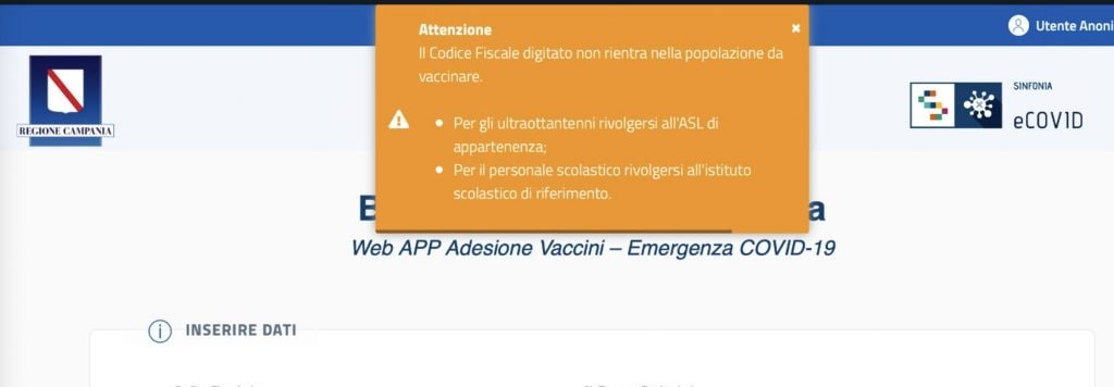 Schermata del portale Regione Campania