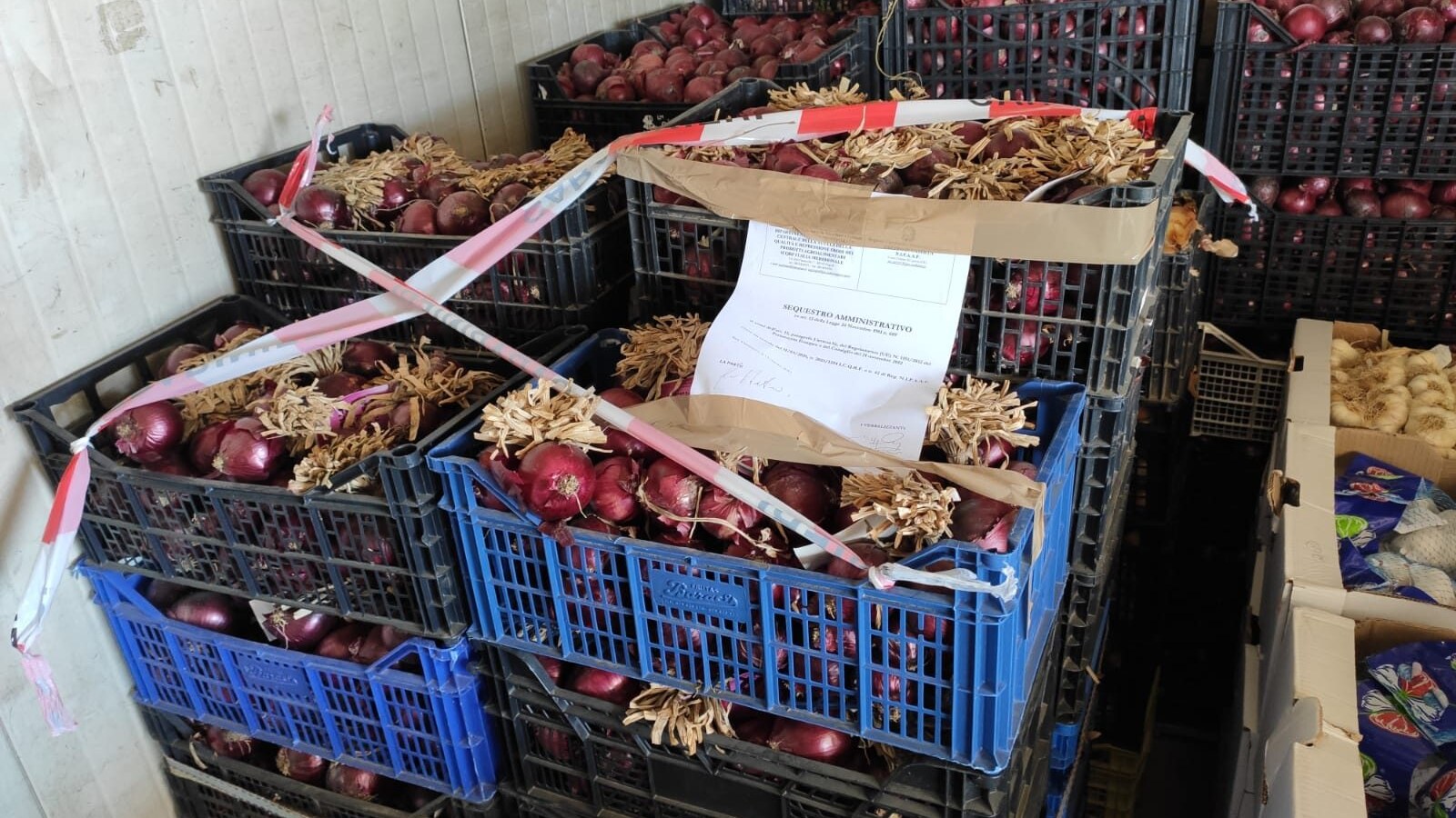 I prodotti alimentari sequestrati dai carabinieri della forestale di Caserta.