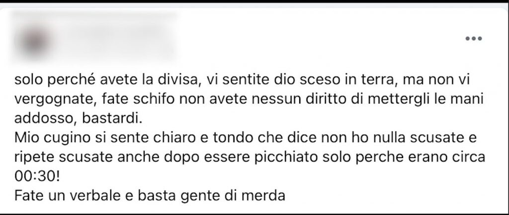 Il post pubblico della parente del giovane