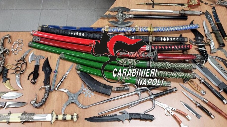 Le armi sequestrate dai carabinieri a Torre del Greco.