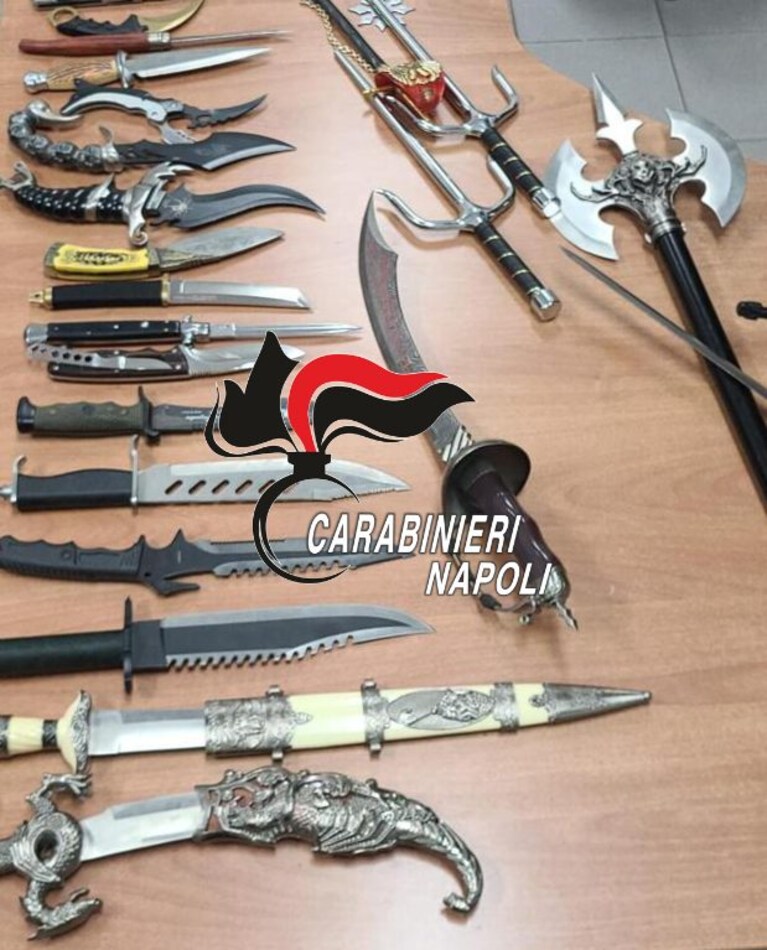 Le armi sequestrate dai carabinieri a Torre del Greco.