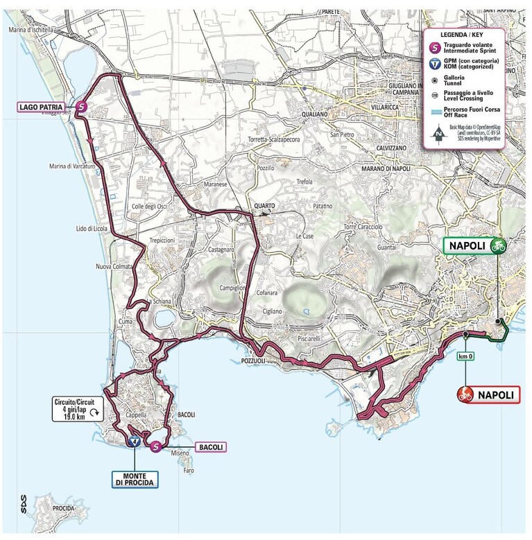 Il percorso dell'ottava tappa del Giro d'Italia 2022 a Napoli-Monte di Procida