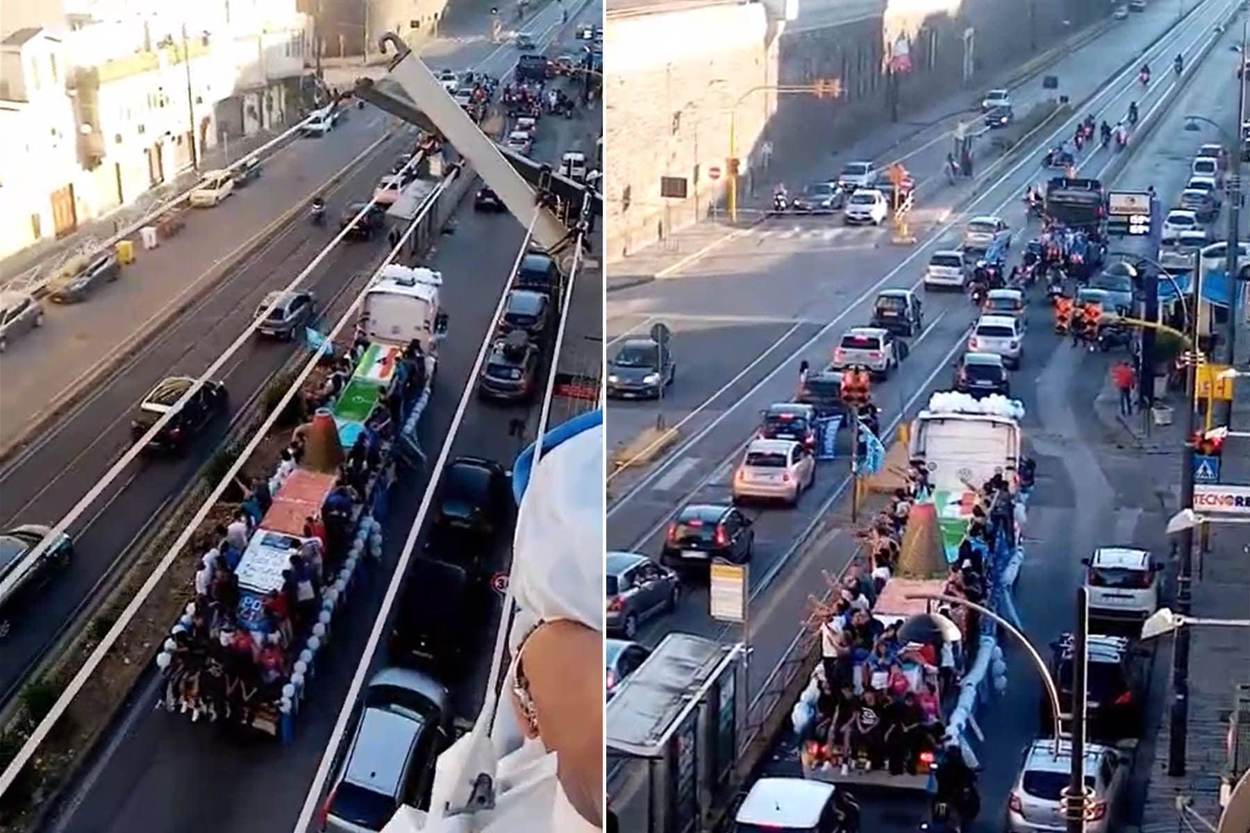 Festa scudetto, a Napoli tir scoperto dei tifosi gira in città: sopra anche il Vesuvio