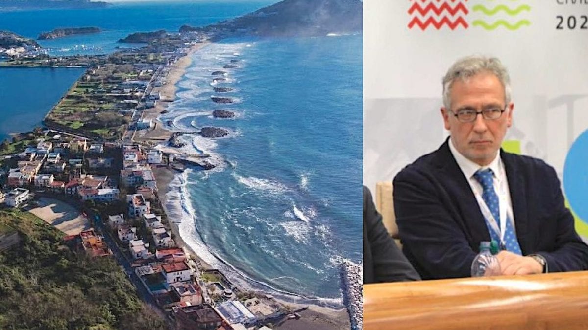I Campi Flegrei (a sinistra). Fabio Florindo, presidente Ingv (a destra)