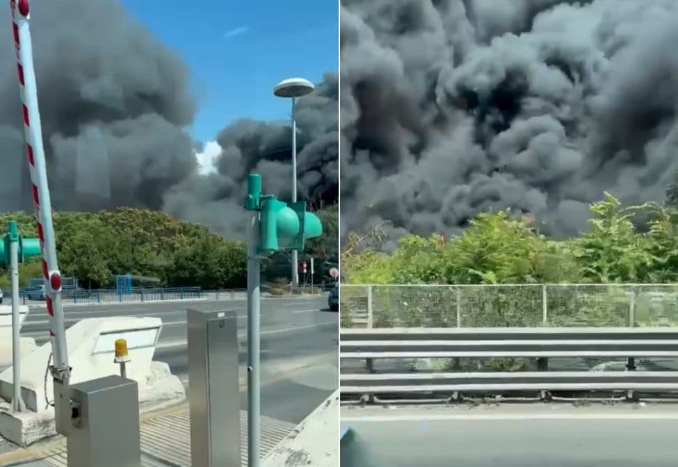 Incendio tra Castellammare e Pompei, brucia il deposito giudiziario. Sospesa la Circumvesuviana