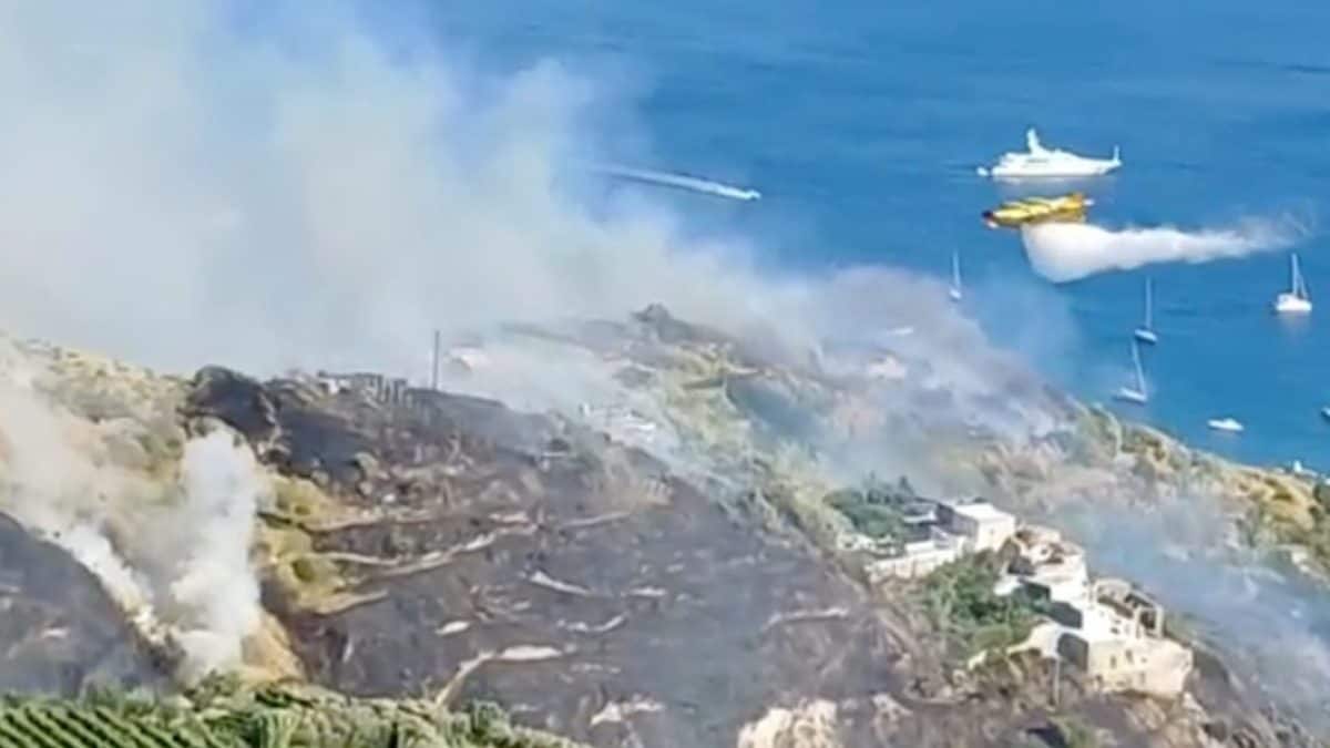 Le operazioni di spegnimento dell’incendio a Ischia, frame dal video della Protezione Civile Forio C.B