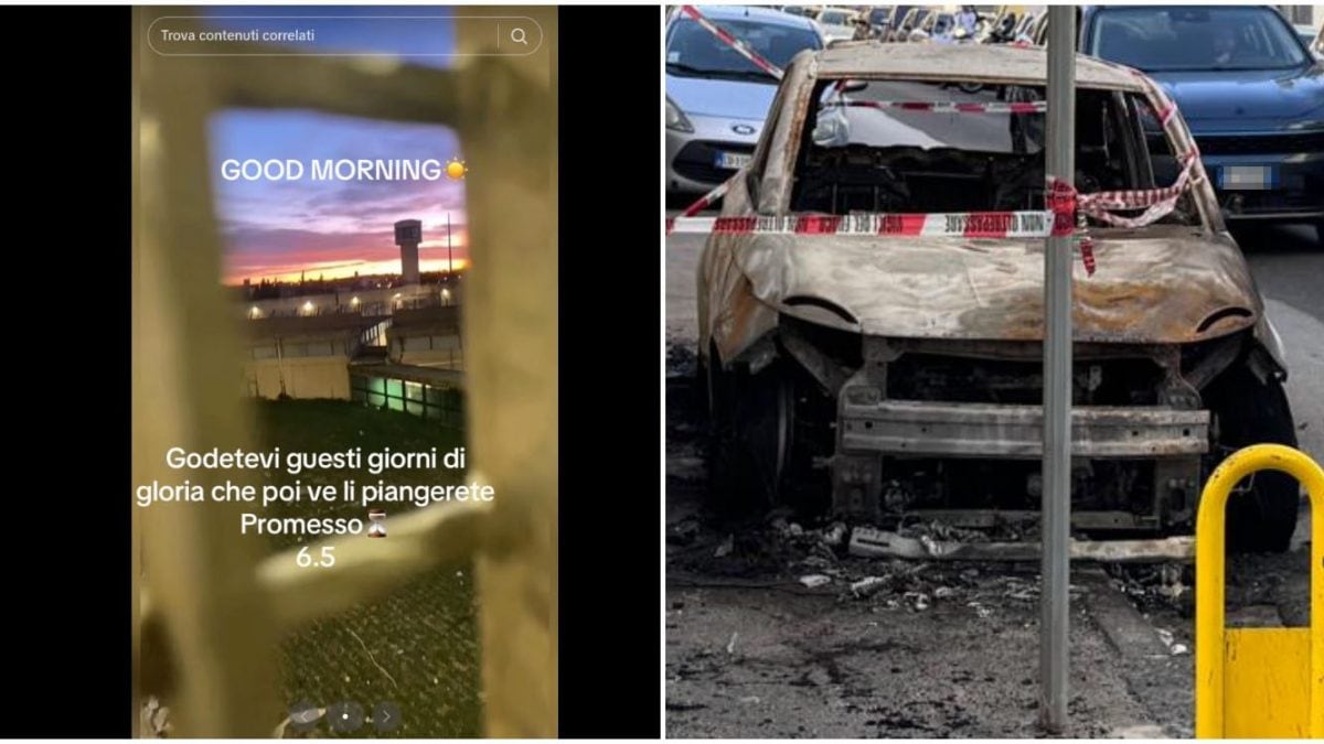 Uno dei video pubblicati su TikTok e l’automobile distrutta a Bagnoli