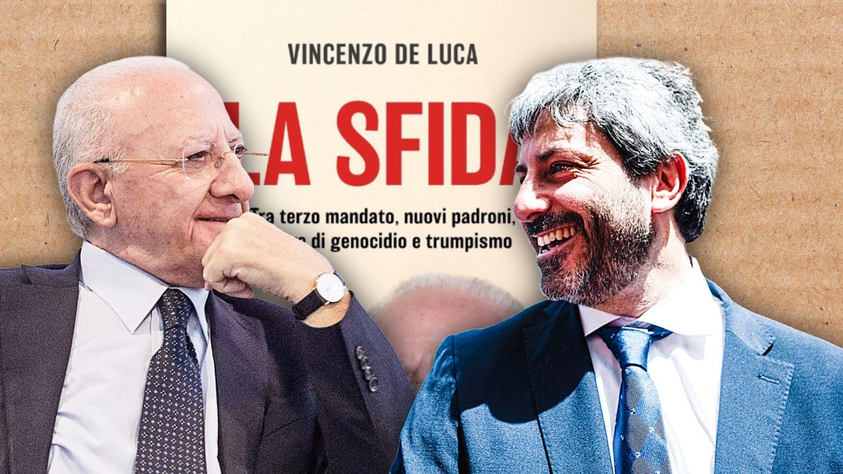 De Luca e Fico. Al centro, la copertina del libro del governatore