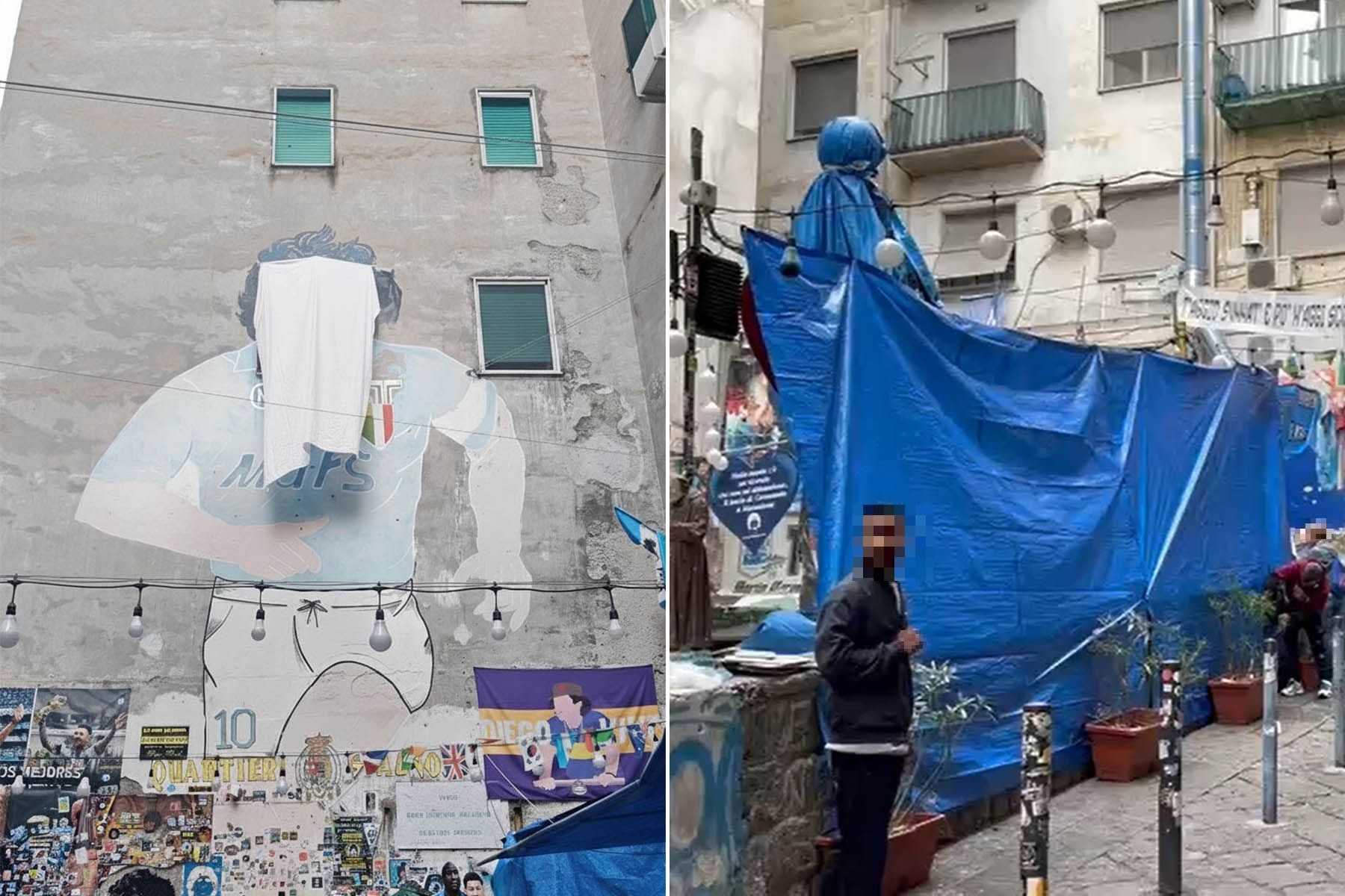 Largo Maradona chiuso con i teli nella protesta di ottobre