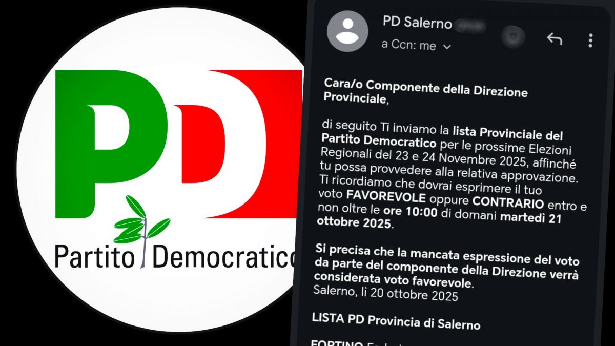 La mail inviata ai componenti del provinciale Pd Salerno