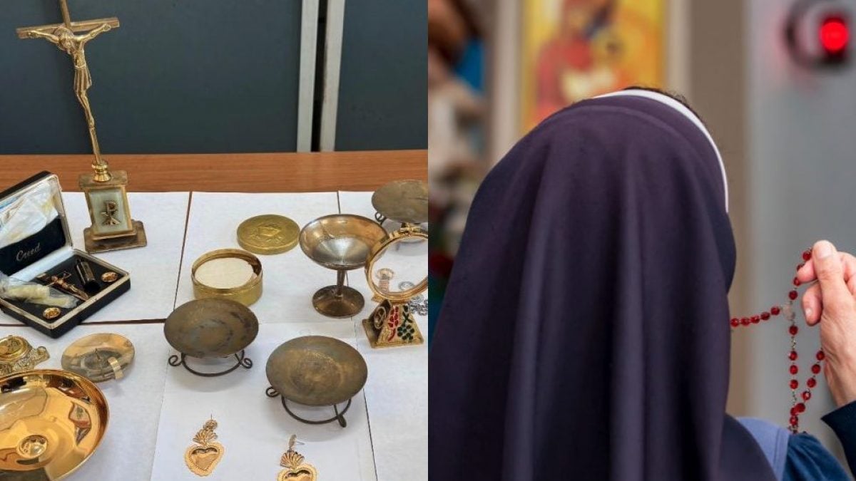 La refurtiva recuperata dalla Polizia di Stato (a sinistra). Una suora (a destra, immagine di repertorio)