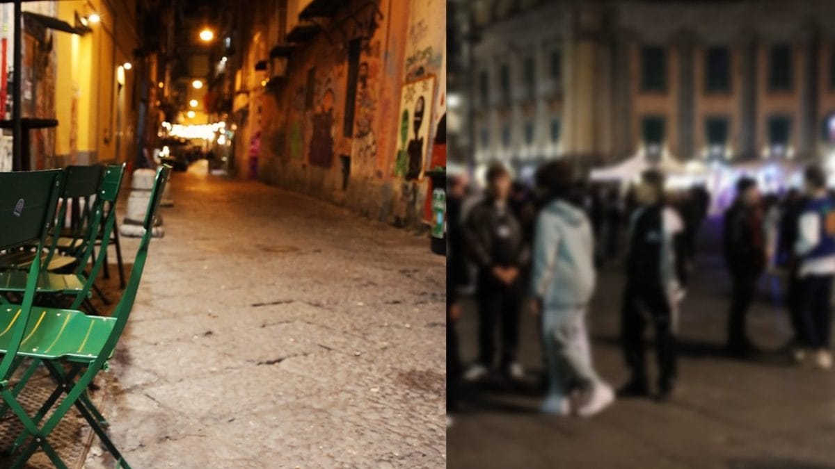 Gli effetti dell’ordinanza: da un lato Vico Quercia deserto, dall’altro il caos nelle piazze adiacenti