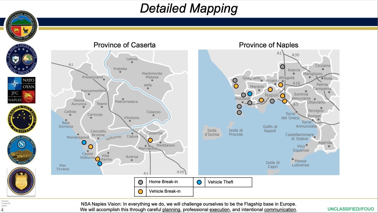 Le basi fra Napoli e Caserta e le tipologie di reati principali registrate