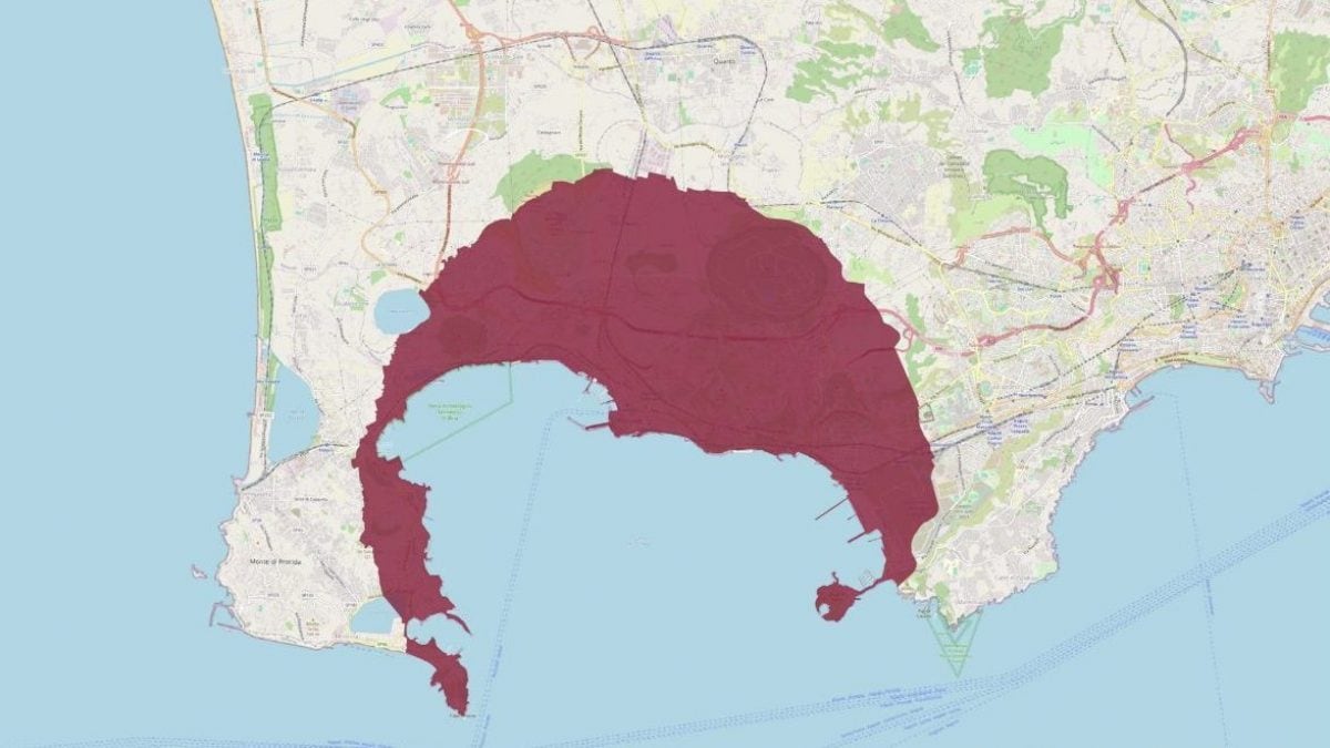 La mappa della zona di maggior impatto de fenomeni precursori ai Campi Flegrei / Fonte Protezione Civile